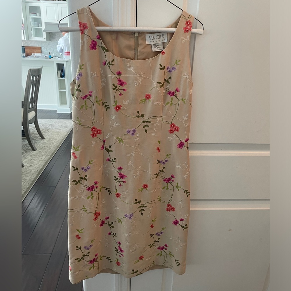 Floral Embroidered Midi Dress - Cream- The Silk Club Collection